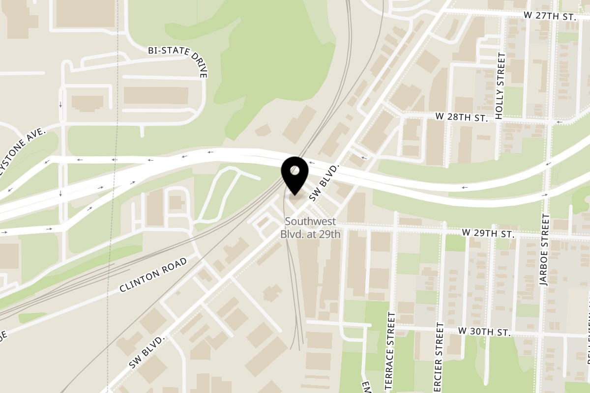 Map showing the location of Ponak's Mexican Kitchen & Bar on 2856 Southwest Blvd in Kansas City